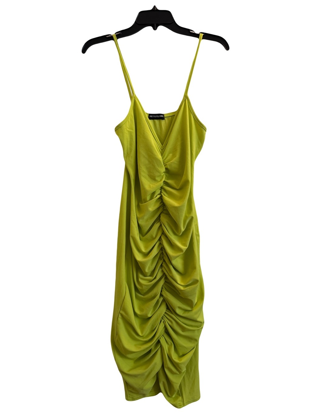 PrettyLittleThing Neon Lime Green Ruched Slip Midi Dress